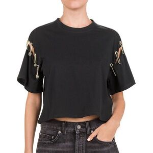 The Kooples Black Safety Pin Detail Crop Top